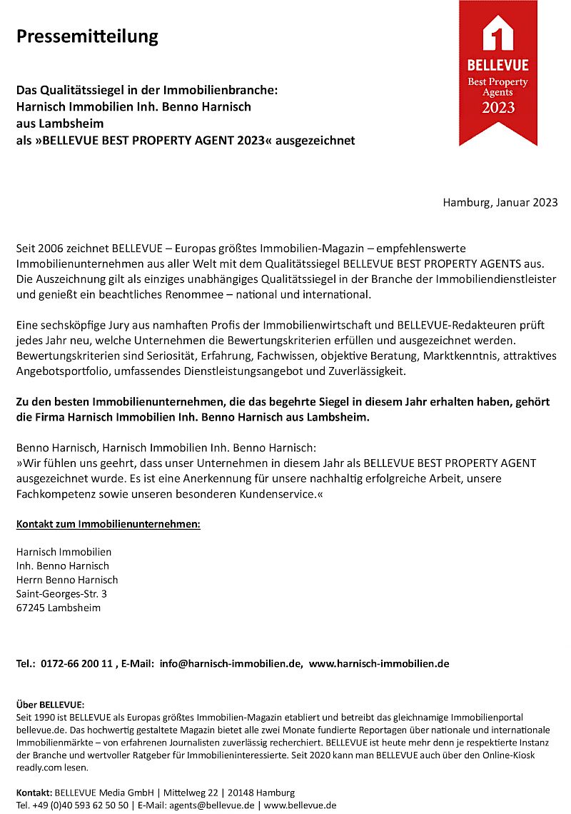 Qualitätssiegel BEST PROPERTY AGENTS für Harnisch-Immobilien