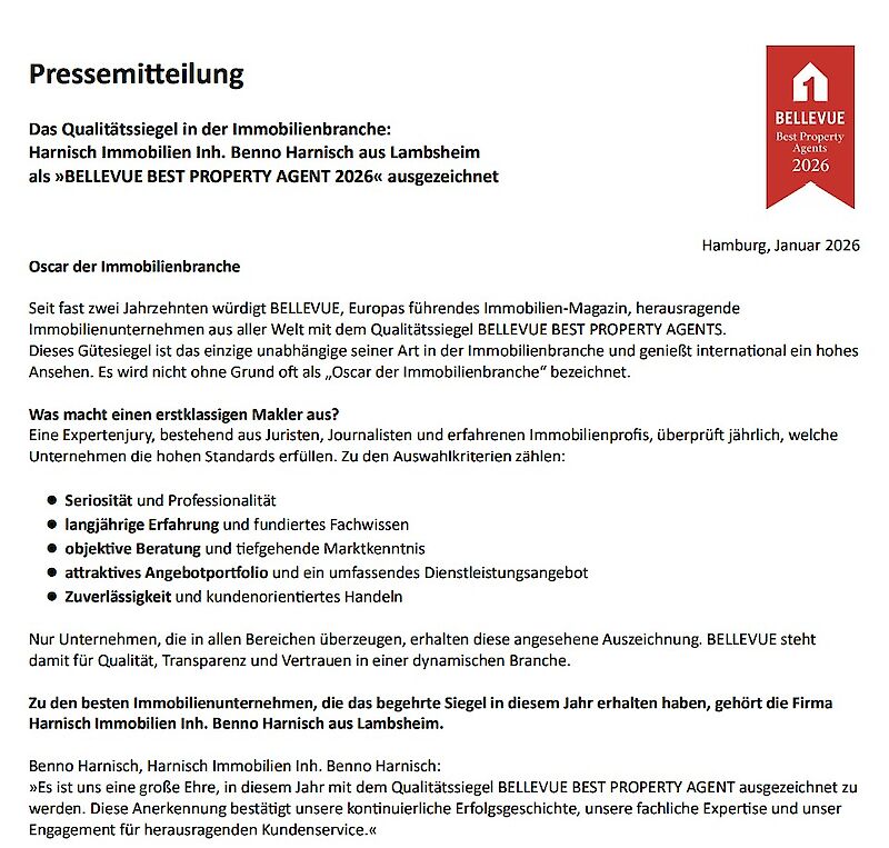 Harnisch Immobilien / Benno Harnisch wurde mehrfach al einer der Besten Immobilienmakler ausgezeichnet