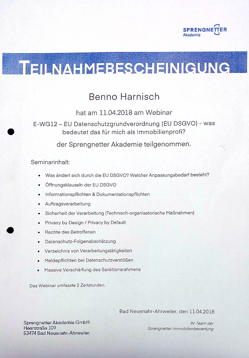 Teilnahmezertifikat Sprengnetter