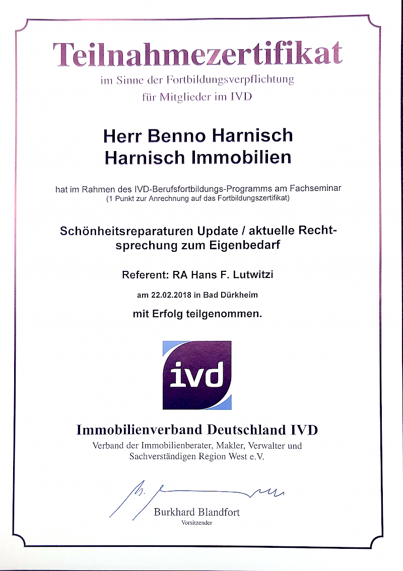 Teilnahmezertifikat IVD